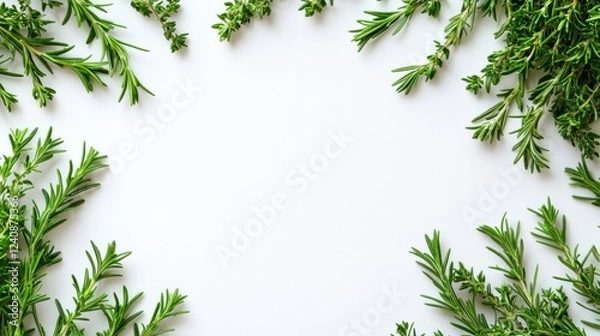 Fototapeta Fresh Green Herbs Arranged on a White Background for Kitchen Use