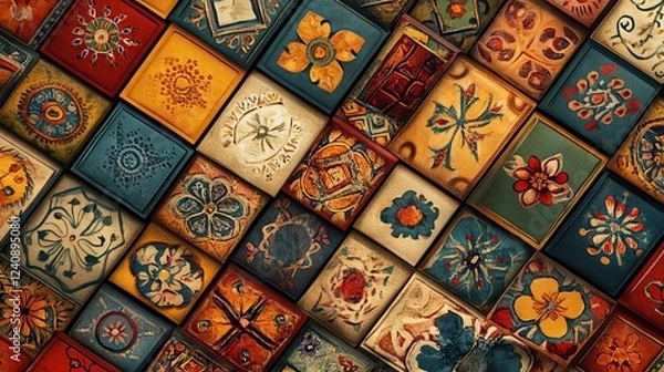 Fototapeta A fancy, patterned background with ethnic designs.