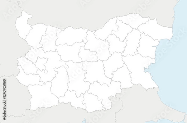 Fototapeta Vector regional blank map of Bulgaria with provinces and administrative divisions, and neighbouring countries and territories. Editable and clearly labeled layers.