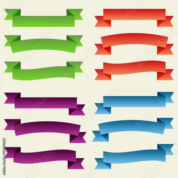 Fototapeta Set of  Colorful Empty Ribbons And Banners. Ready for Your Text or Design. Isolated vector illustration.
