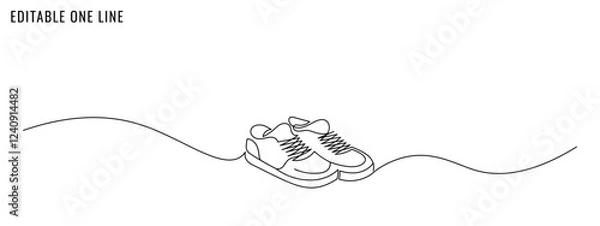 Obraz One continuous line drawing of sneakers. Healthy lifestyle concept. Editable stroke, vector illustration
