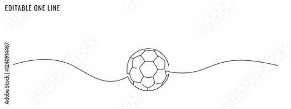 Fototapeta One continuous line drawing of football ball. Editable stroke, vector illustration