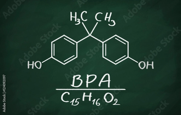 Fototapeta Structural model of BPA (bisphenol) on the blackboard.