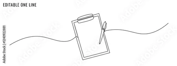 Obraz One continuous line drawing of clipboard with pen. Text, report, exam, to do list concept. Editable stroke, vector illustration