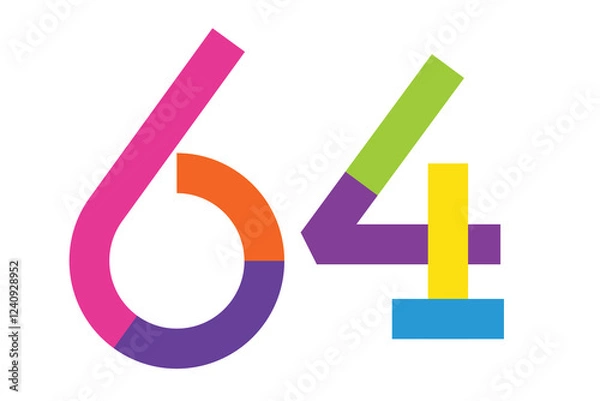 Fototapeta Colorful 64 Number for anniversary logo, event, project, icon, etc