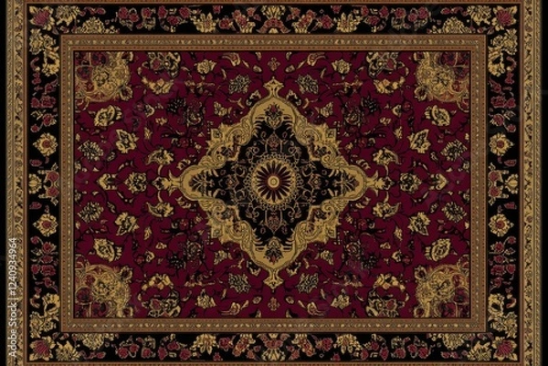 Fototapeta Crimson and Gold Oriental Rug: A Tapestry of Intricate Design