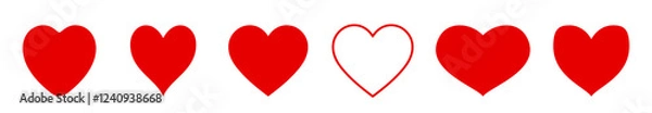 Fototapeta Red Heart Icon collection. Stylised heart shape isolated on white background.