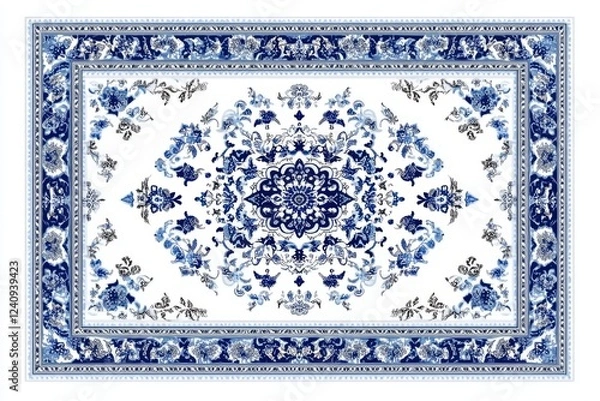 Fototapeta Blue and White Oriental Rug Design: A Detailed and Intricate Pattern
