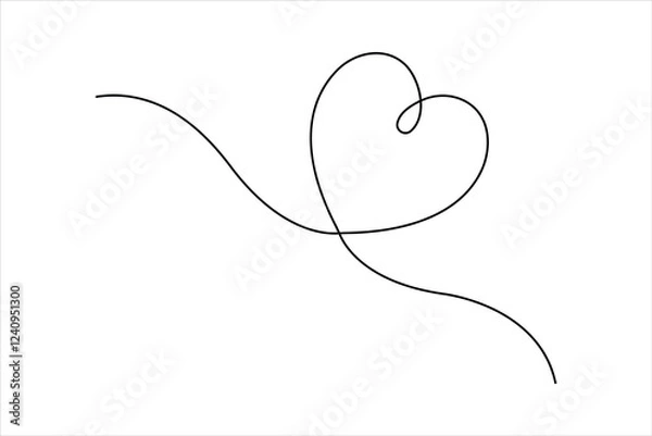 Fototapeta Continuous one line drawing of heart valentine's day love isolated hand drawn vector illustration