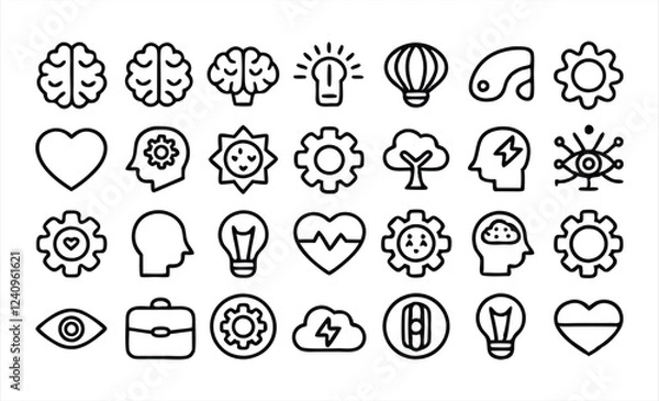 Fototapeta set of outline icons related to psychology  lin 