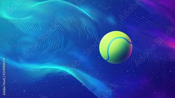 Fototapeta tennis ball rotate on the air ,minimal Geometric style vector,bold color contrasts,dynamic flat design,abstract shapes,simplified forms, clean lines, blue tune 