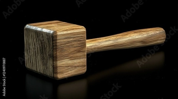 Fototapeta Elegant Wooden Mallet with Simple Design on Black Background for Craftsmanship and DIY Projects