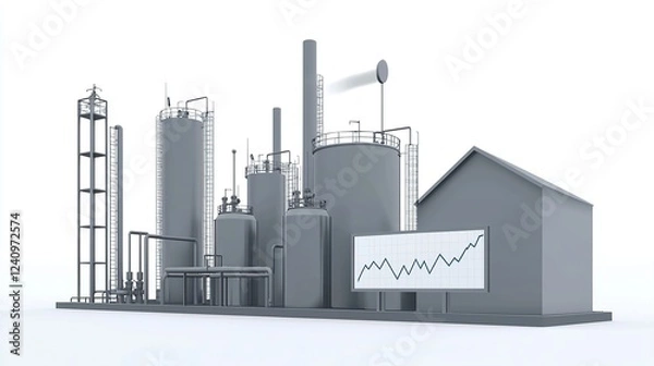 Fototapeta Graph with Rising Lines on White Background