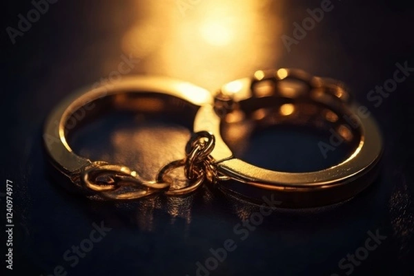 Fototapeta Luxurious Gold Handcuffs on a Velvet Background with Dramatic Lighting for a Stylish and Edgy Conceptual Photography Shot