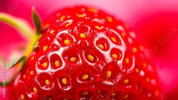 Fototapeta Ultra Macro of a Fresh Strawberry: Vivid Texture and Juicy Details

