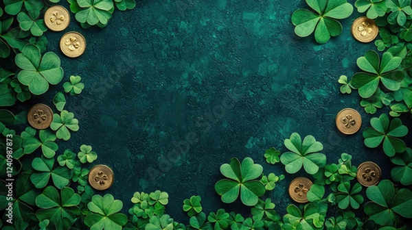 Fototapeta St Patrick's Day Promotional Backdrop with 4 Leaf Clovers