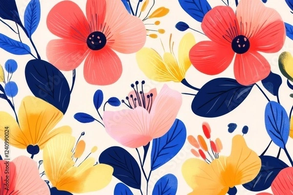 Fototapeta Vibrant floral pattern in warm hues