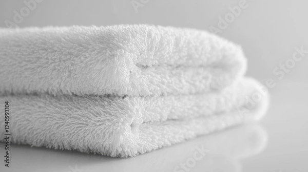 Obraz Soft White Bath Towels Folded on a Bright Background