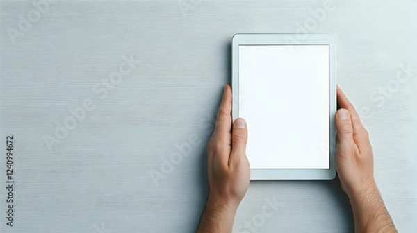 Obraz hands holding digital tablet computer with empty blank screen, person using mobile technology