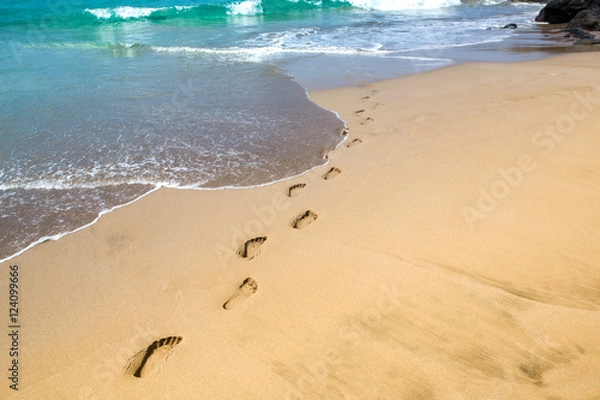 Obraz footprints in the sand, leading to the sea