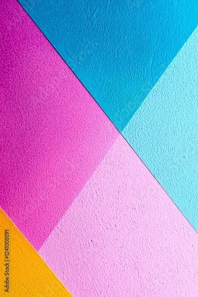 Obraz Texture background of fashion colorful papers in memphis geometry style. Flat lay, Top view. 80s or 90s concept.Minimalism , isolated on white background,  , copy space for text,