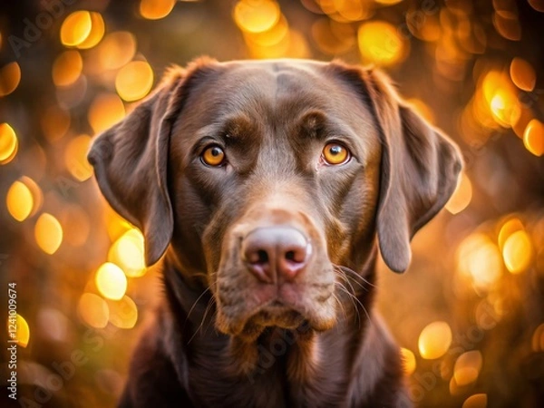 Fototapeta Close-up Brown Labrador Dog Portrait with Bokeh Background - Stock Photo