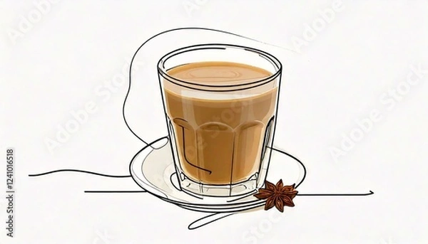 Fototapeta vector of indian chai in a glass; fashionable beverage; tea art project, isolated, copy space