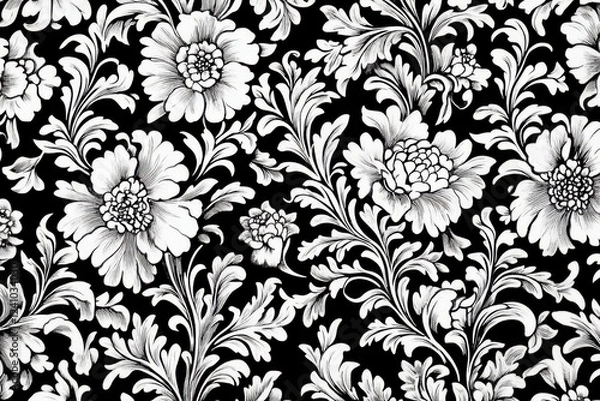 Obraz Elegant black and white floral pattern.