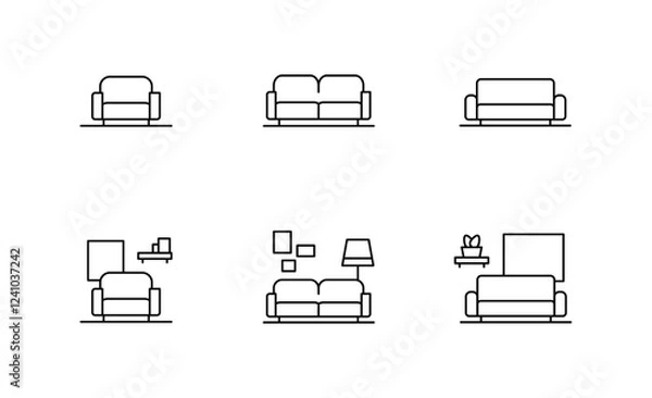 Obraz Set of Sofa icon and Living room Symbol Outline icon, Editable Stroke