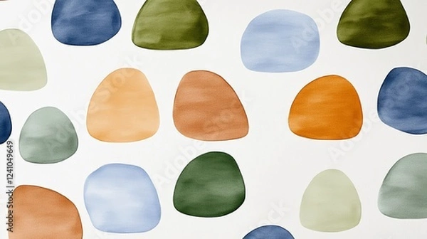 Fototapeta Elegant Irregular pastel brushstrokes in shades of lilac soft green and blush pink scattered on a light cream background artistic and airy 