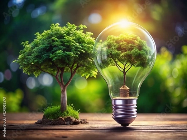 Fototapeta Eco-Friendly Innovation: Lightbulb Tree Growth Strategy Transformation