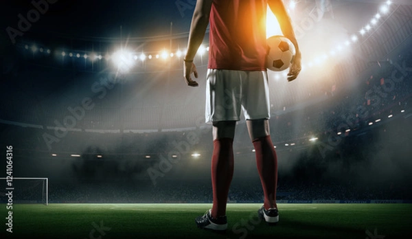 Obraz Soccer player with ball in the stadium, 3d rendering.