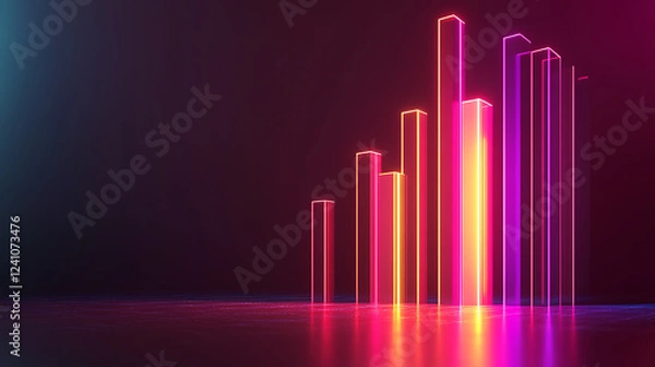 Obraz A vibrant, neon-colored bar graph against a dark background, symbolizing data analysis and growth trends.