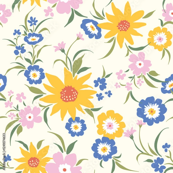 Fototapeta This seamless floral design is filled with illustrations suitable for your various creative projects. You can use it for textile design, wrapping paper, or even as a website background.