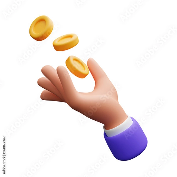 Obraz Hand with coins 3d illustration