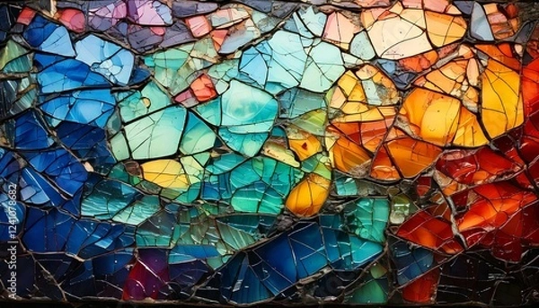 Fototapeta ガラス　ひび割れ　ステンドグラス　模様　カラフル　テクスチャ