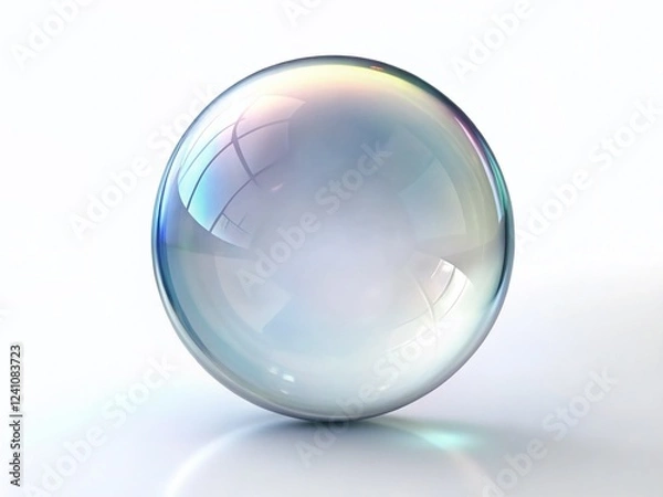 Obraz Floating Glossy Bubble, 3D Sphere, White Background, Realistic Render, Digital Art