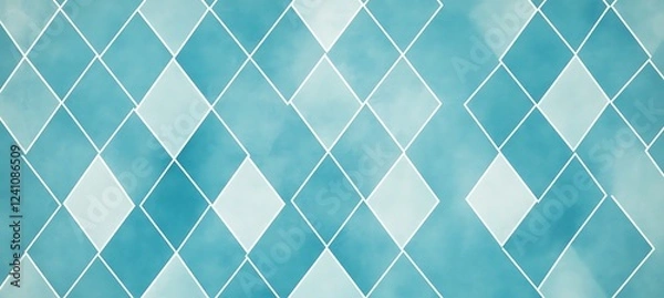 Fototapeta A bold cyan monochrome background designed with repeating diamond shapes, offering a sleek and artistic backdrop.