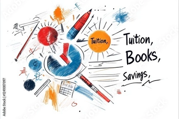 Fototapeta A simple vector image of a checklist with financial goals labeled â€œTuition,â€ â€œBooks,â€ and â€œSavings,â€ symbolizing a student financial plan