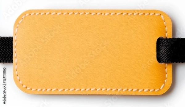 Obraz Bright Orange Rectangular Label Tag on Black Strap Isolated Background