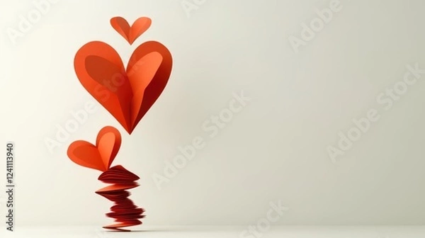 Fototapeta Three Heart Shapes in Different Sizes Stacked on a Light Background