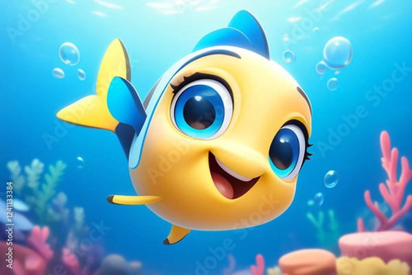 Obraz Cute smiling yellow fish underwater