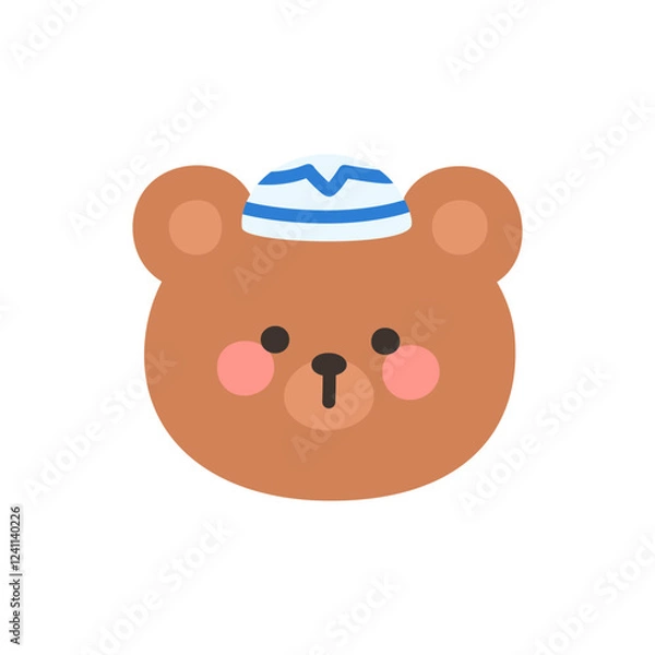 Obraz Korean Style Bear Head Cartoon with Blue Kippah Hat