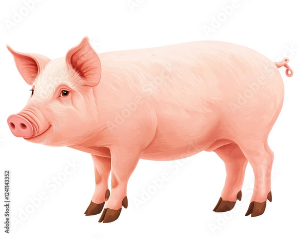 Obraz Isolated Realistic Pink Pig Side View Illustration