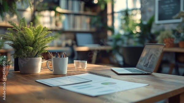 Fototapeta Modernes Home Office mit stilvoller Einrichtung und produktiver Arbeitsatmosphäre. Generative AI KI