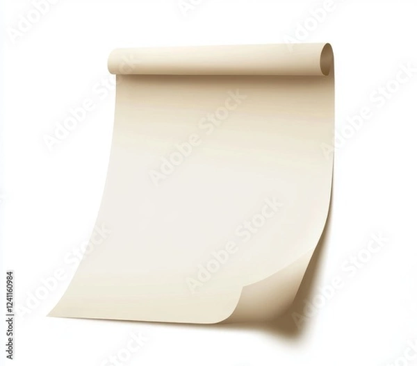 Obraz Unfurling Beige Paper Roll, Blank, Studio, White Background, Mockup
