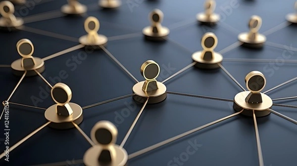 Fototapeta Abstract 3D depicting a digital network of interconnected riders restaurants and customers showcasing the concept of modern takeaway logistics and delivery service