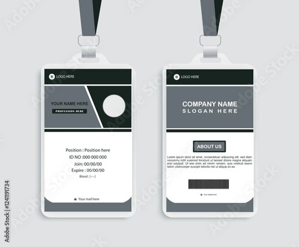 Obraz A modern, professional ID card design  featuring customizable text, a photo placeholder, and corporate branding. Fully editable in Adobe Illustrator with high-quality vector and rgb color