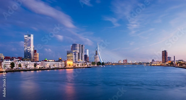 Fototapeta Gateway to Europe - Rotterdam Skyline with Erasmus Bridge Spanni