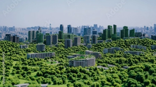 Fototapeta Urban Skyline with Green Spaces and Modern Architecture in Harmony